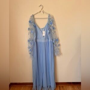 NWT Simplee Light Blue Floral Mesh Long Sleeve Dress
